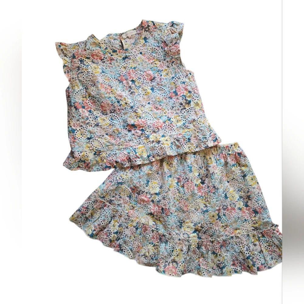 🌸 Solitaire by Raviya Floral‎ Eyelet Two-Piece Skirt Set ~ Size M/L